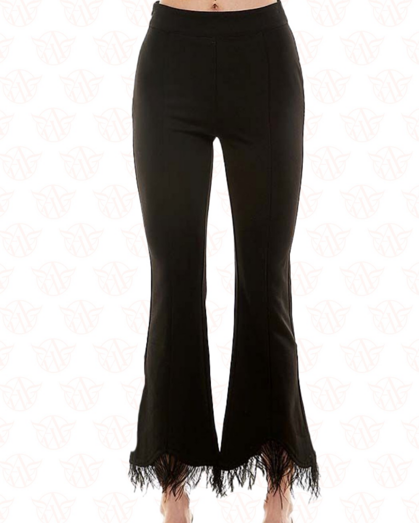 Black Pants with Feather Trim