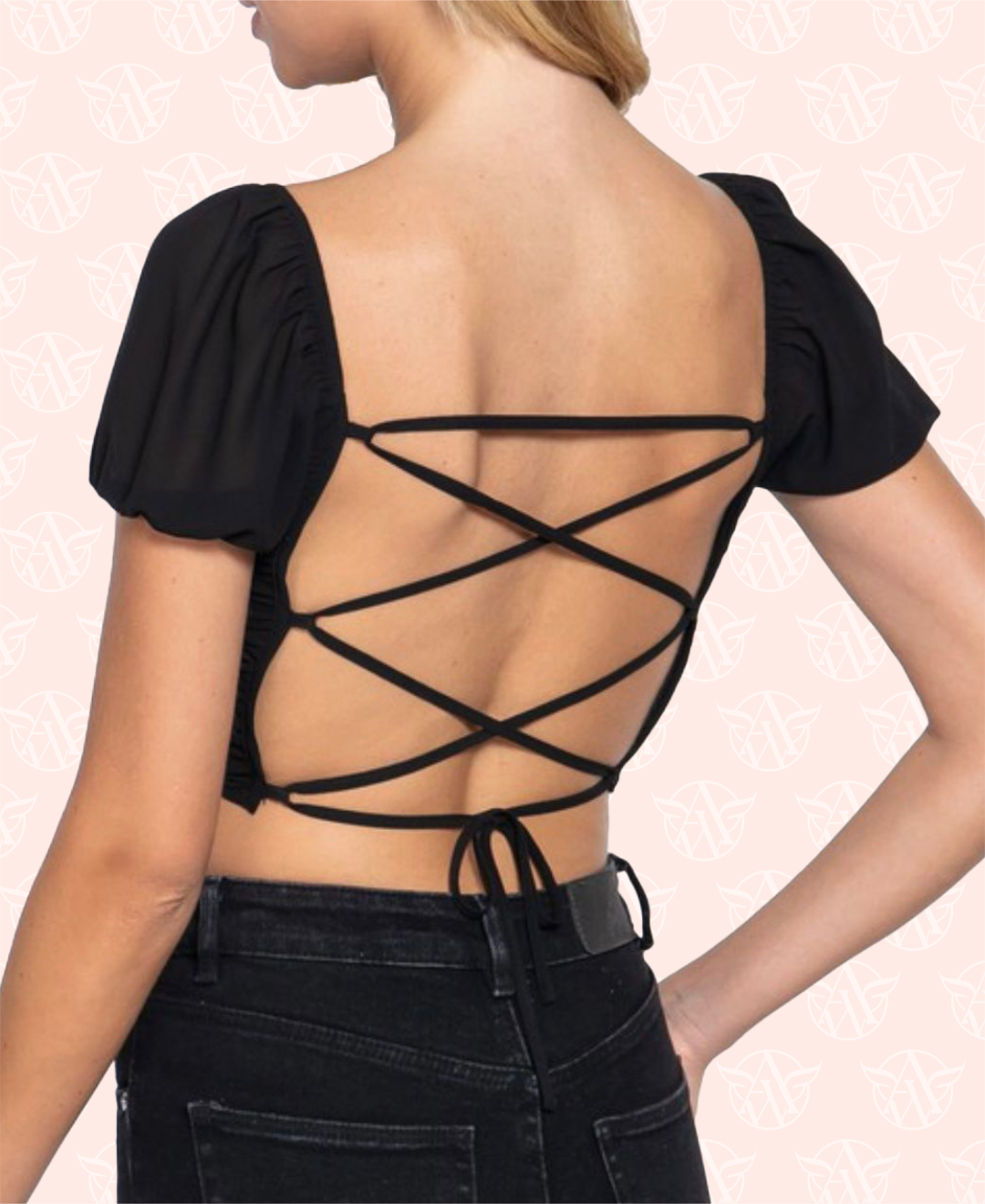 Cutie Back Laced Top - Black