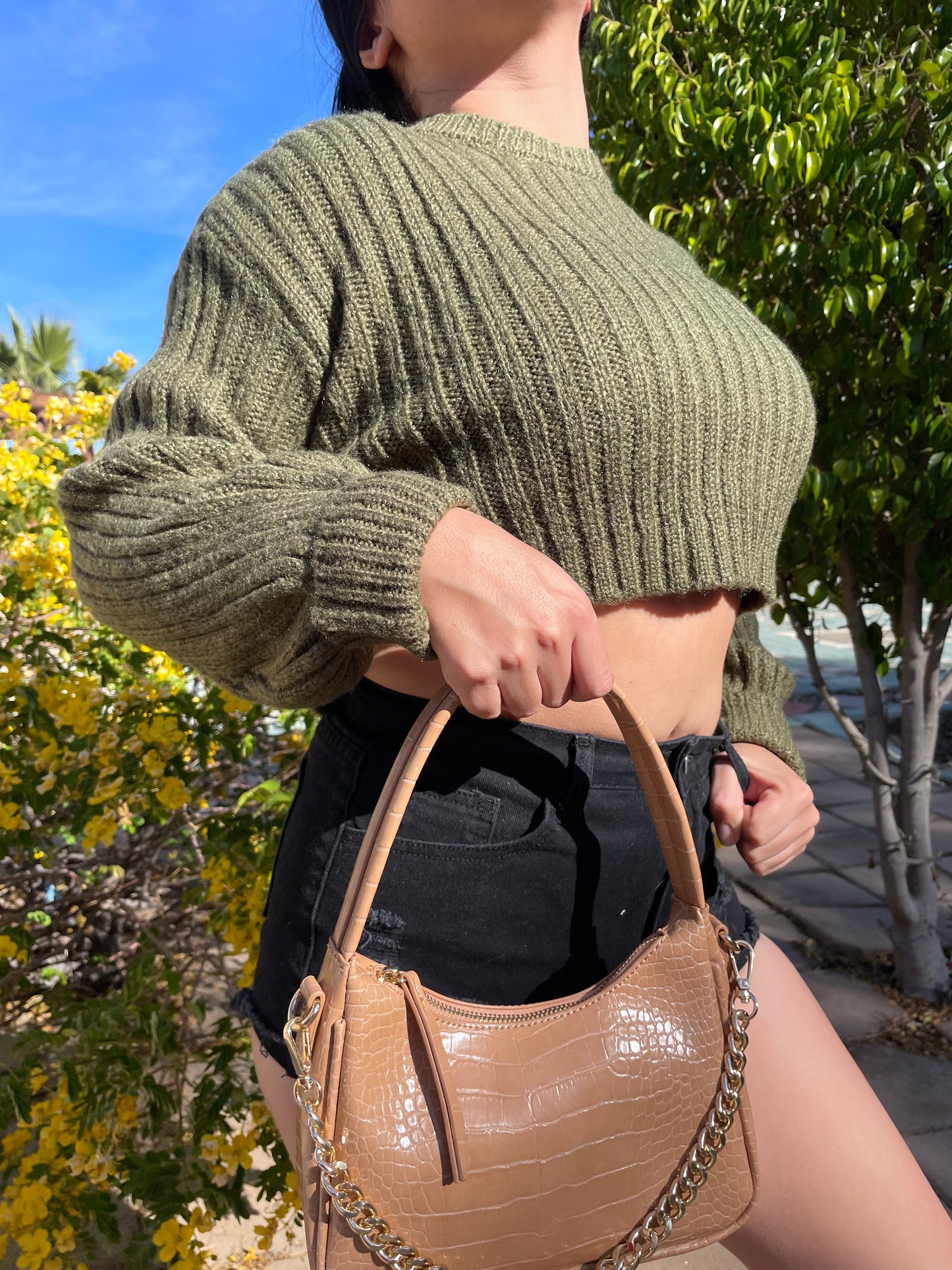 Olive Knit Crop Sweater