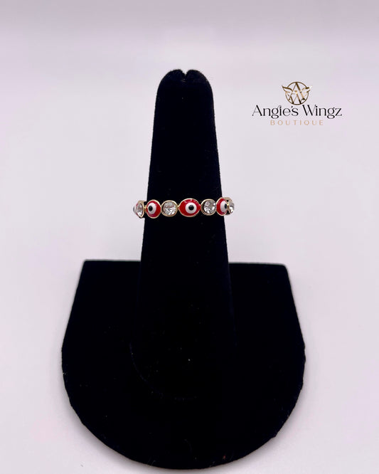 Evil Wide Eye Ring - Gold Red