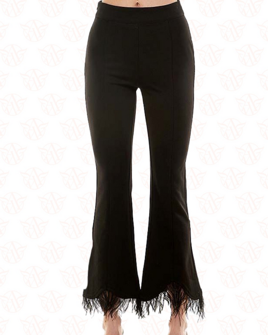 Black Pants with Feather Trim