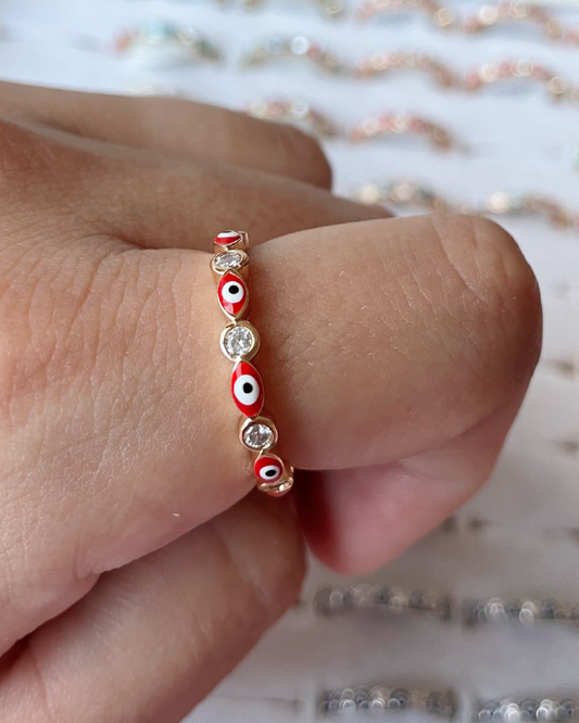 Evil Thin Eye Ring - Gold Red