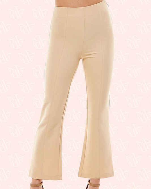 Beige Zippered Flare Leggings
