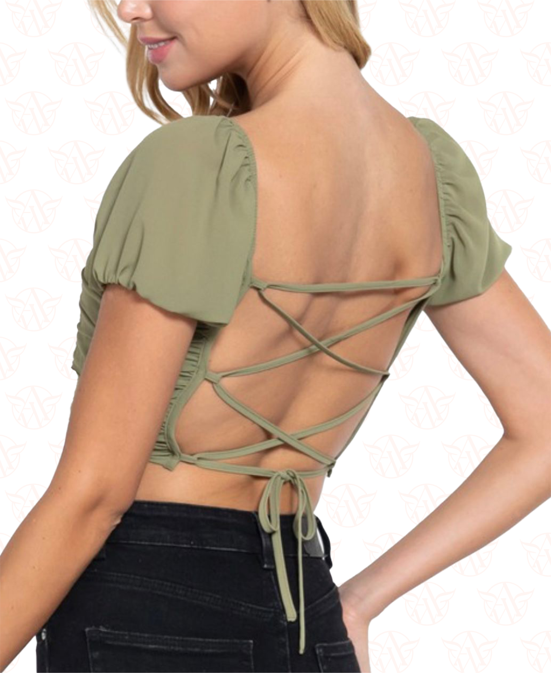 Cutie Back Laced Top - Olive