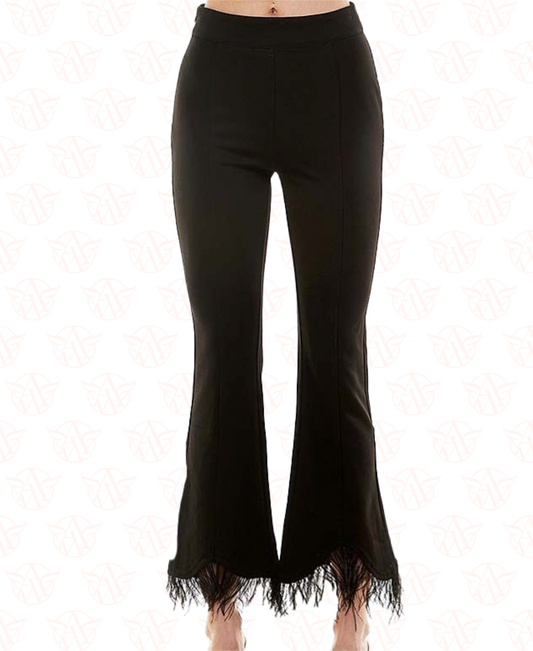 Black Pants with Feather Trim