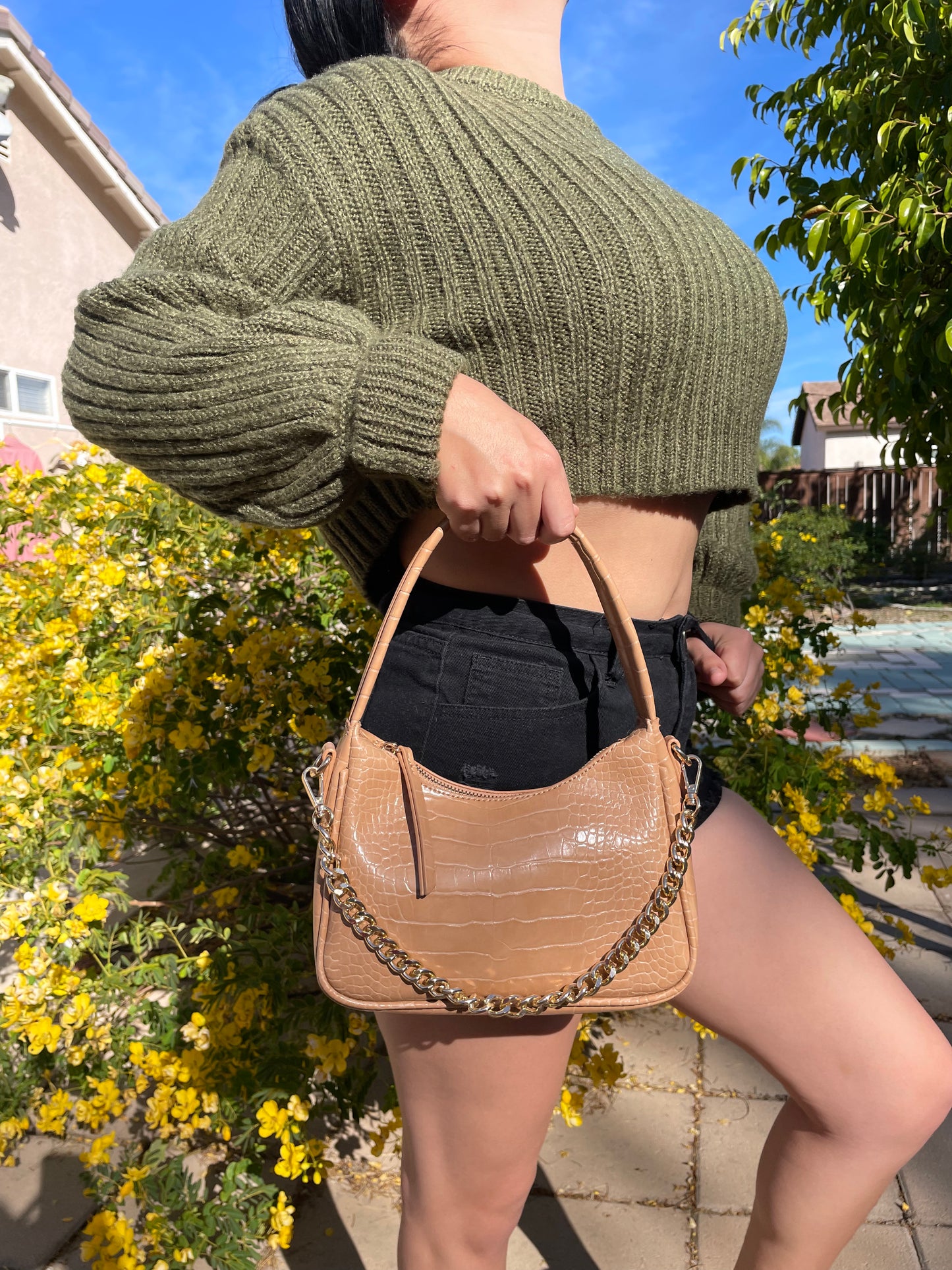 Olive Knit Crop Sweater